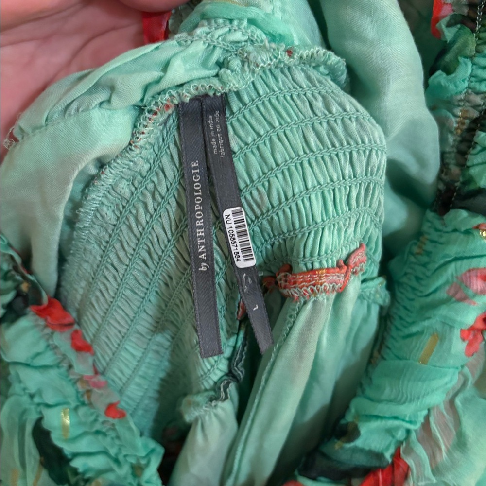 Anthropologie The Odetta Ruffled V-Neck Maxi Dress, Green and Red Floral, Size L - Picture 4 of 4